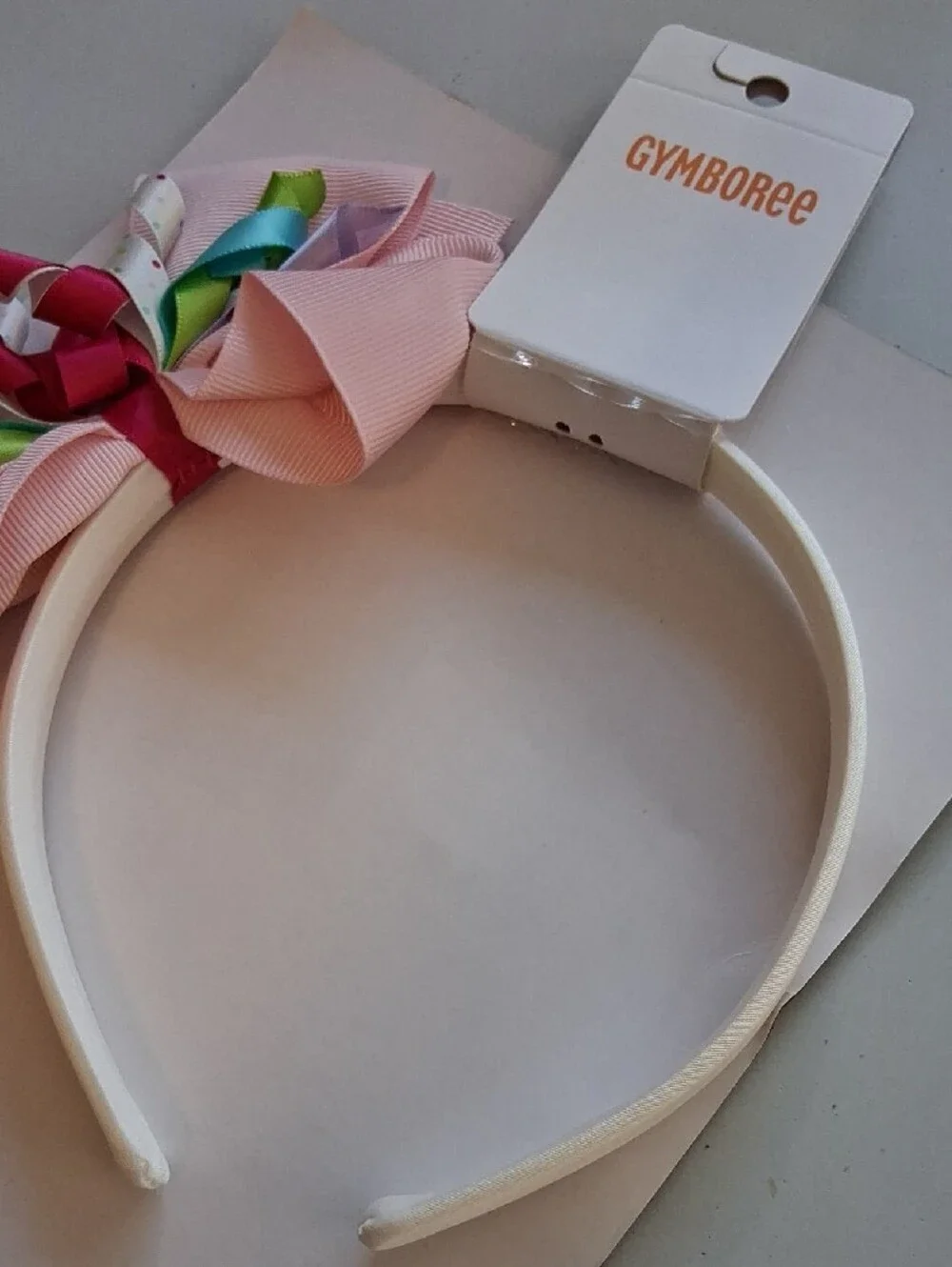 Gymboree Pink Ribbon Bow Headband with Rainbow Accents